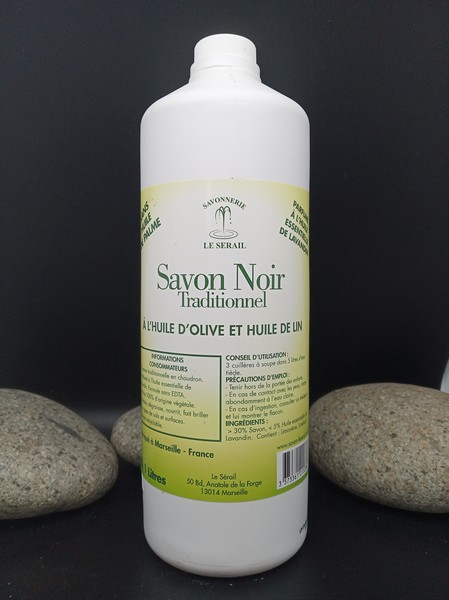 Savon noir à l'huile de lin - lavandin 1L